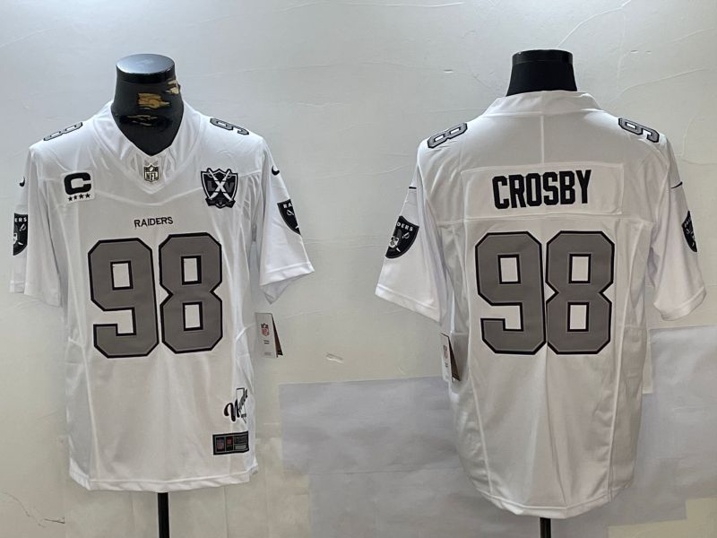 Men Oakland Raiders #98 Crosby White Three generations 2024 Nike Vapor Limited NFL Jersey style 1